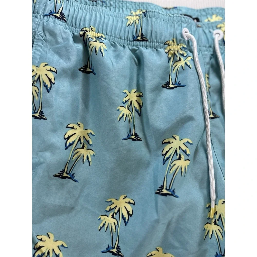 Hollister Men's Aqua Blue Swim Trunks Palm Trees Drawstring 6